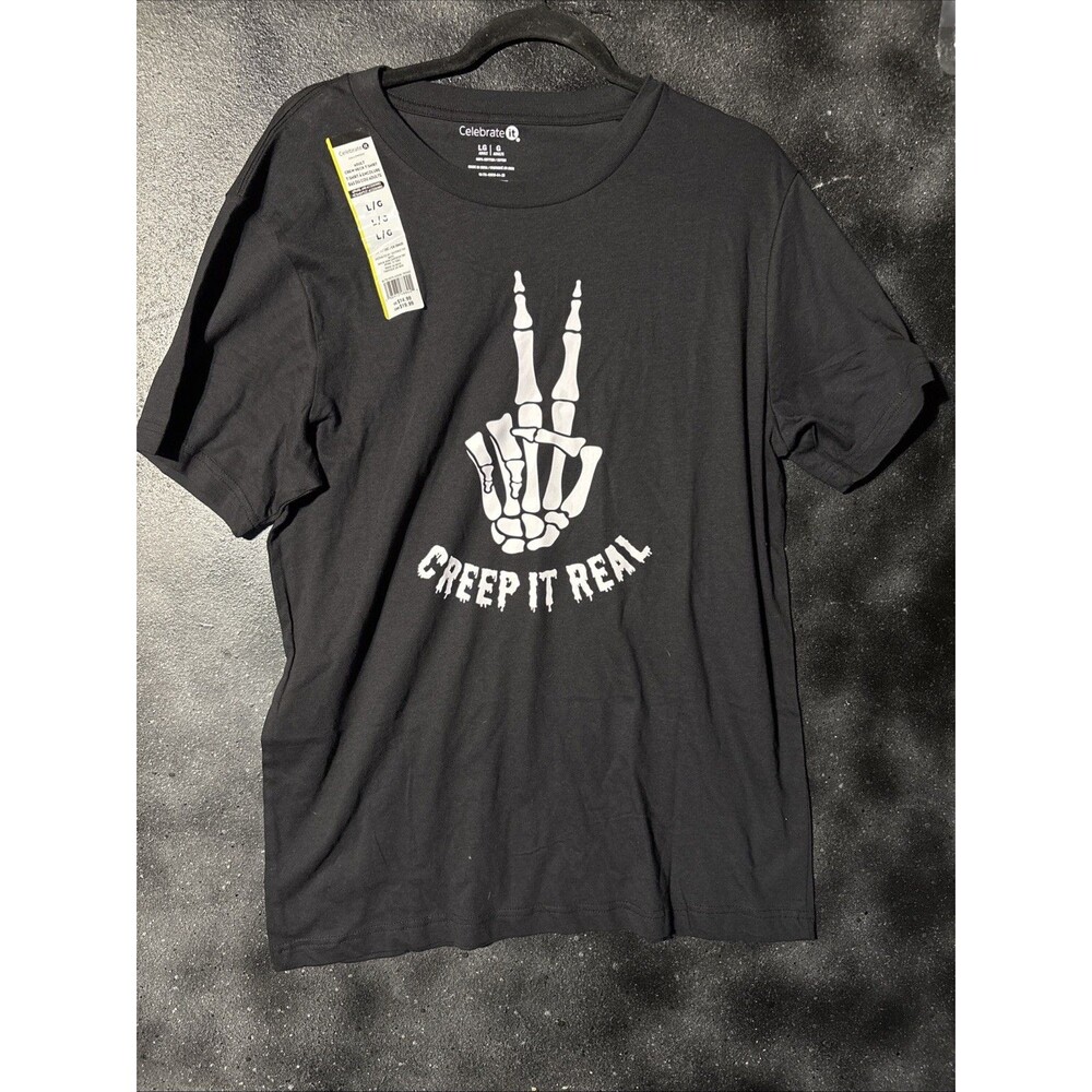 Celebrate It "Creep It Real" Adult Crew Neck T-Shirt, Black Size Large